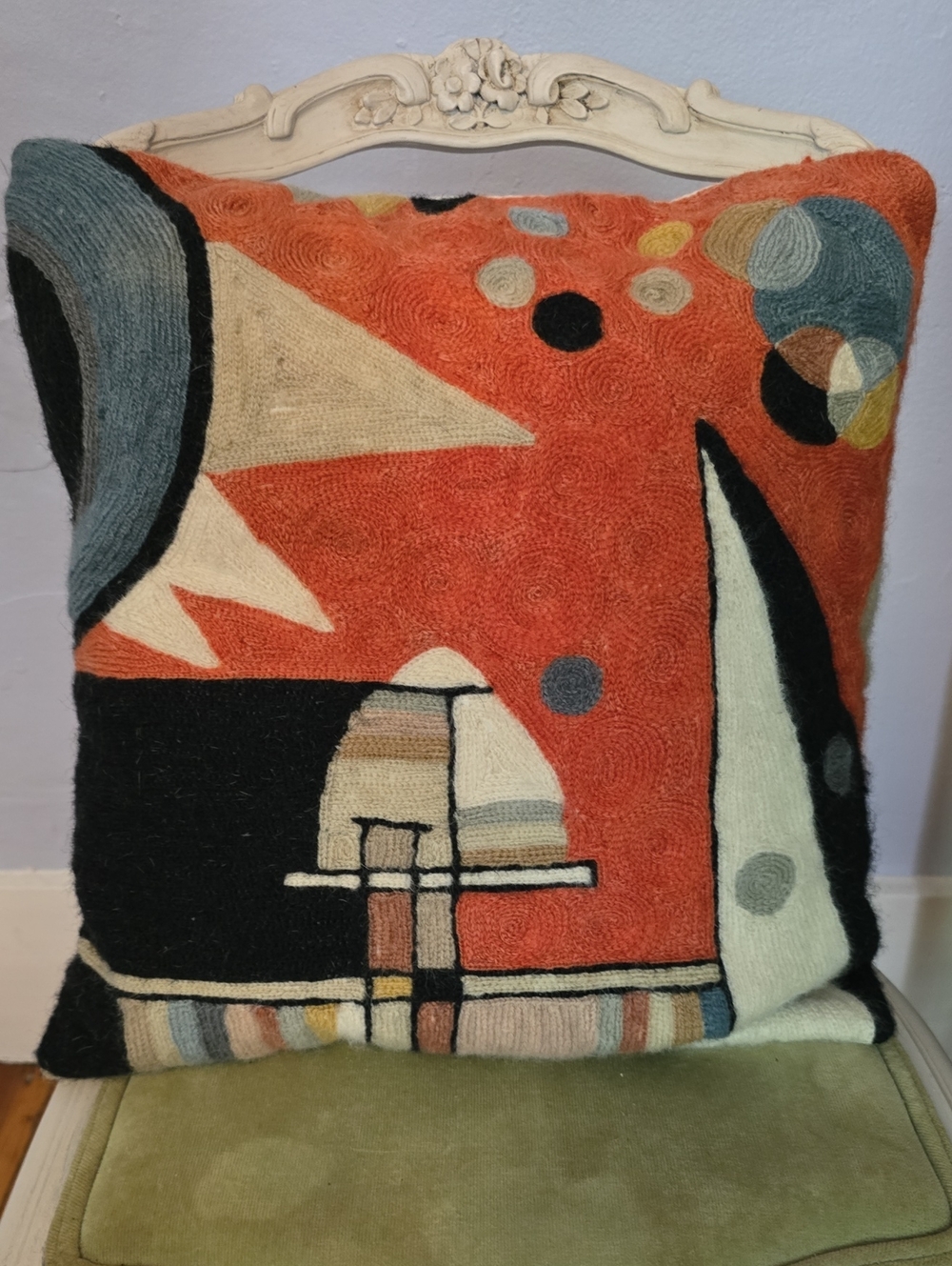 Unique 100% Wool Hand Embroidered Pillow Cover